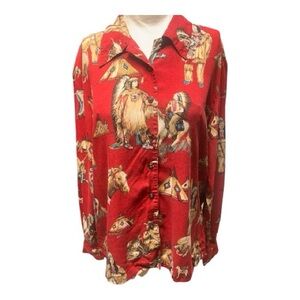 Vtg Sharon Young Western Shirt Size 10 Red Cowboy and Native American Indians